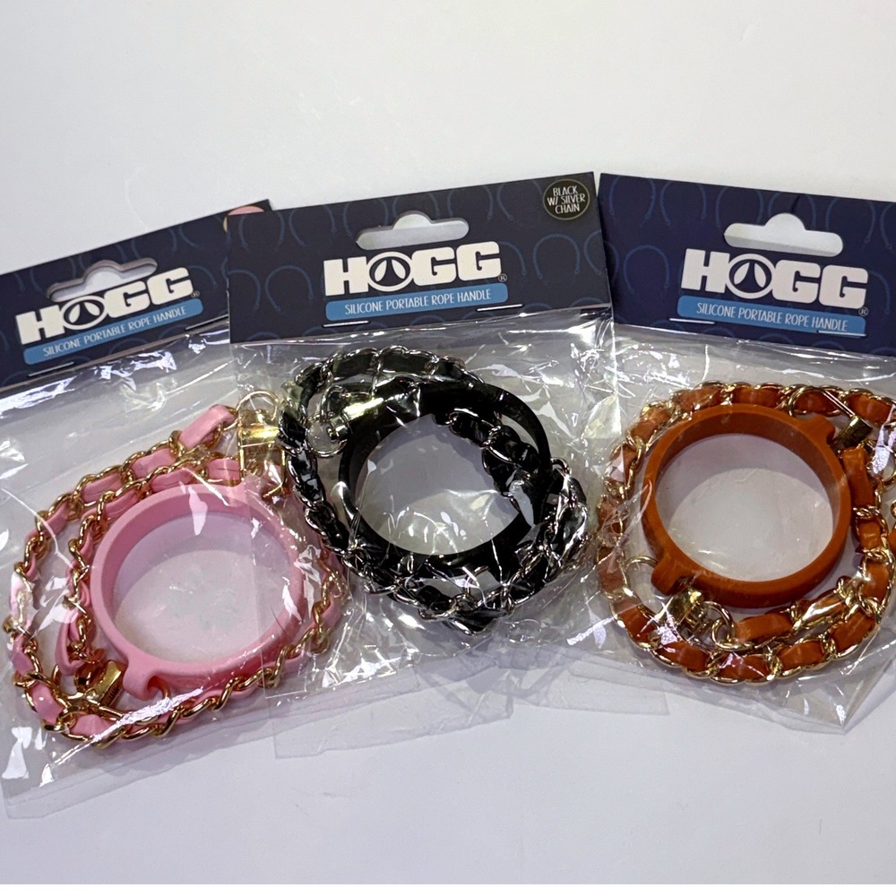 Bundle of 3 Tumbler Silicone Rope Handle with Chain Pink Black Orange 1239A8